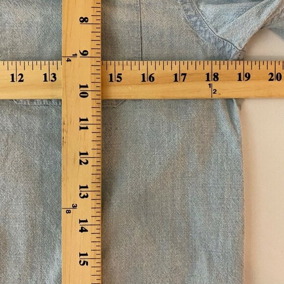 Lucky Brand Boy's Blue Chambray Shirt Button Up Light Wash Spellout Boys Large - Picture 8 of 9